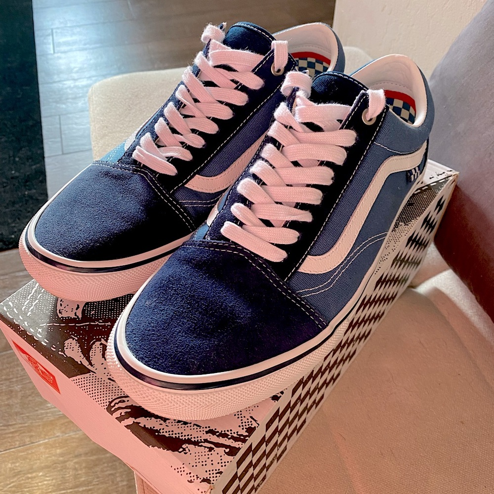 VANS BRAND NEW w/Box! Old skoo Navy/white suede & canvas PopCush SZ men’s 12.0